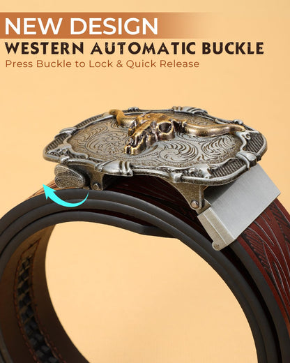 BELTROAD Mens Ratchet Western Belt Leather Cowboy Ratchet Belts for Men Leather Ratcheting Belts for Jeans Casual Adjustable Belt for Men with Automatic Cowboy Buckle Men's Belts