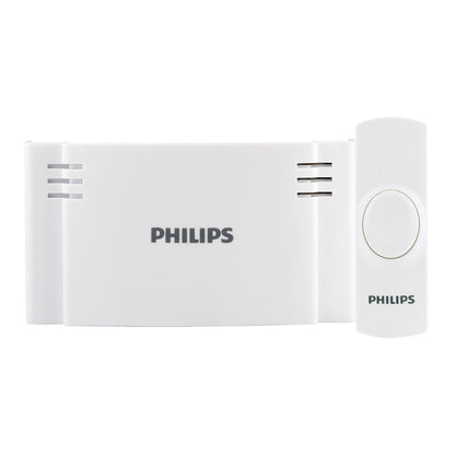 Philips Wireless Doorbell Kit, Plug-In Reciever, 2 Push Buttons, 8 Melodies, 4 Volume Levels, 150 Ft Range, White, DES2280W/27