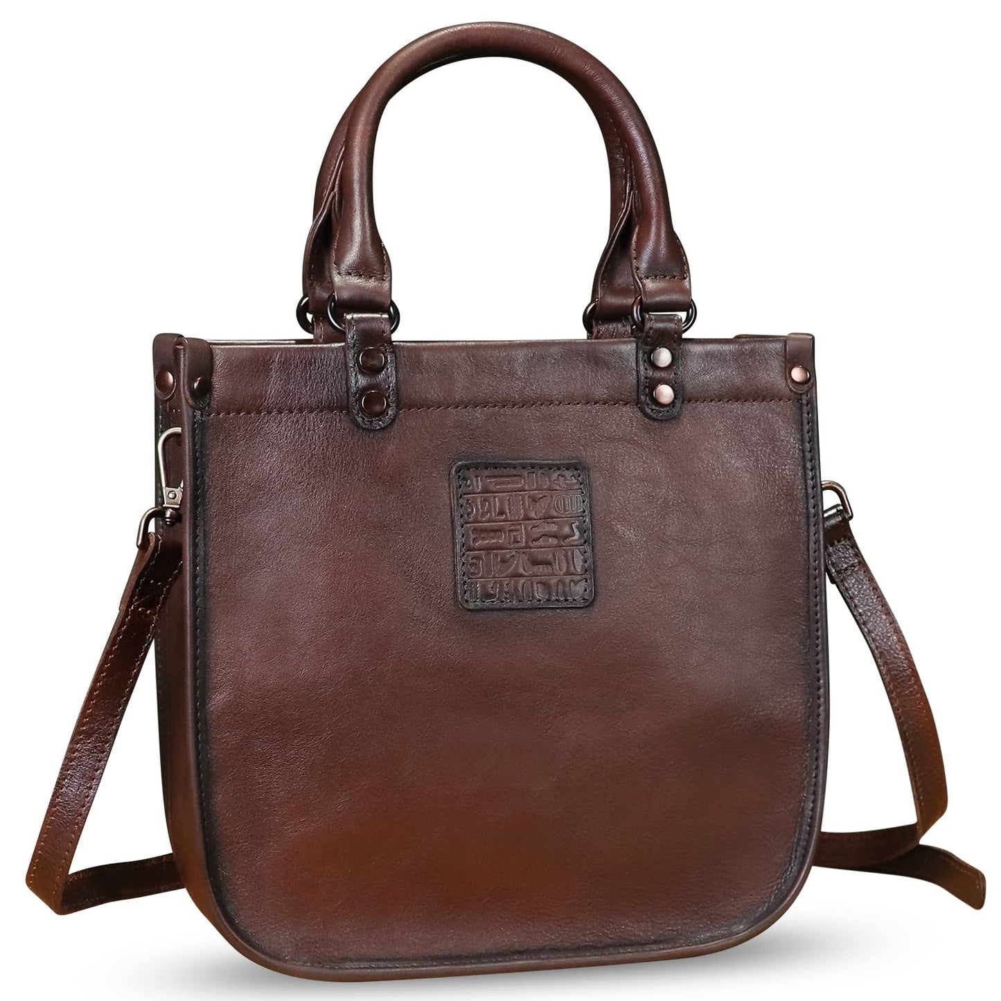 Genuine Leather Top Handle Handbag Purse for Women Vintage Over the Shoulder Bag Handmade Crossbody Satchel (Coffee) Medium