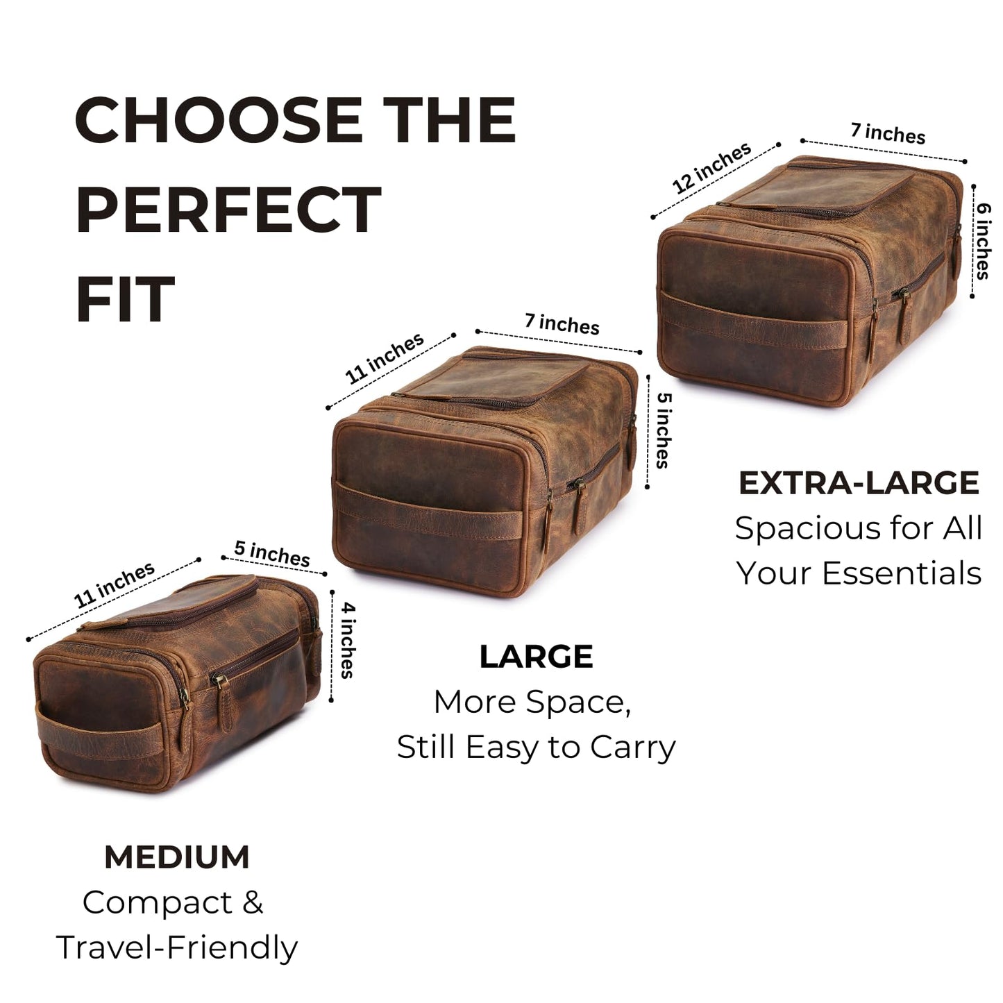 NomadCraftsCo. Extra Large Leather Toiletry Bag for Men - Premium Leather Men's Toiletry Bag for Travel, Dopp Kit, Pouch, Large Travel Organizer