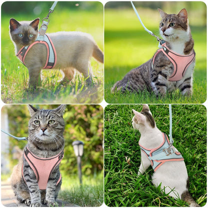 ORIA Pet Harness, Dog Harness, Cat Harness and Leash Set, Breathable Pet Vest, Reflective Strips Jacket for Small Kitten, Puppy, Rabbit, Pink and Blue, 6.6 to 11lb