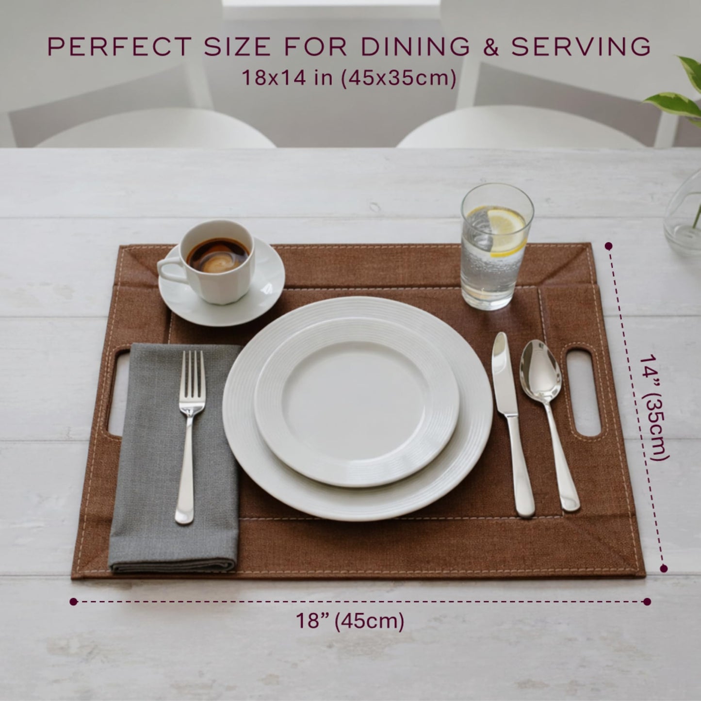 FREEFORM PLACEsMAT 2-in-1 Faux Leather Placemat & Serving Tray | Reversible Design, Lays Flat & Easy to Clean | Ottoman Food Tray, Perfect Housewarming Gift, 18” x 14” (Fabric Tan & Cream, Single)