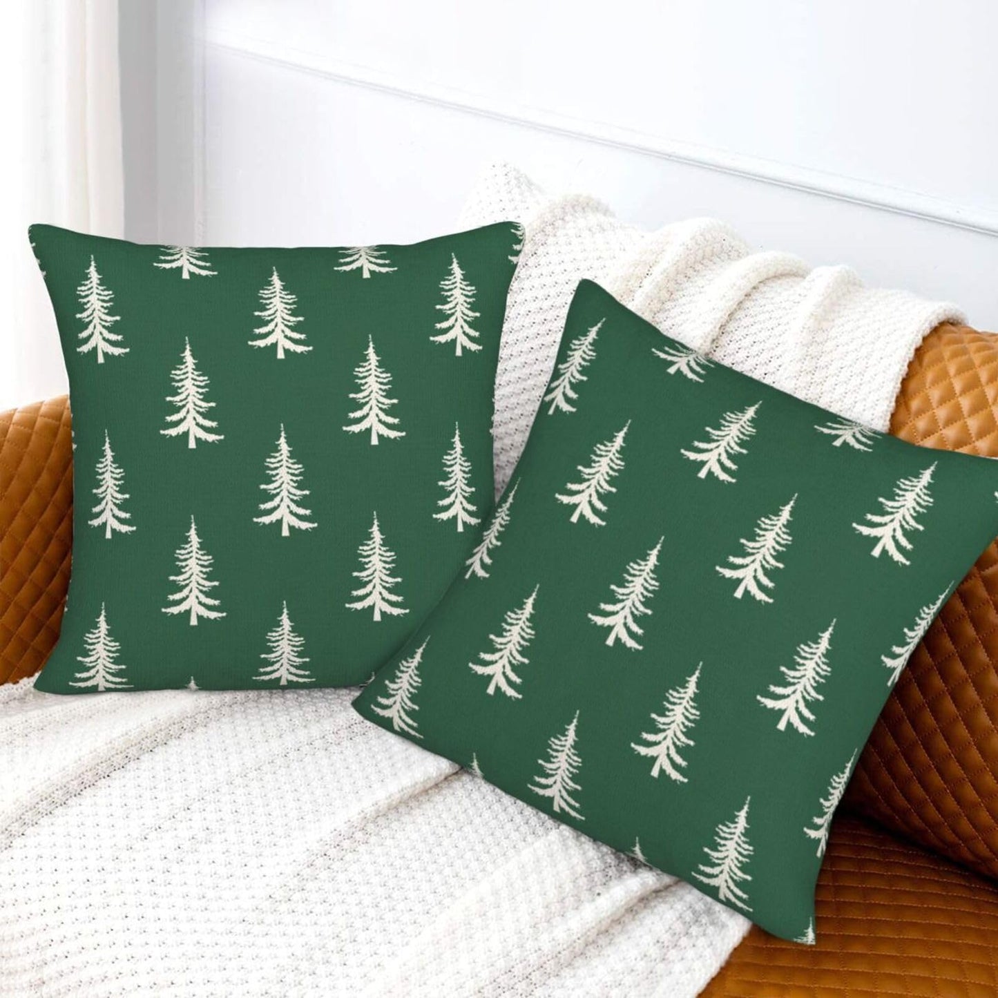 Sunshineyan Christmas Pillow Covers 22 x 22 Set of 2, Green Chirstmas Tree Decorations Throw Pillow Covers Outdoor Winter Holiday Farmhouse Xmas Cushion Case Linen Square for Home Couch Sofa