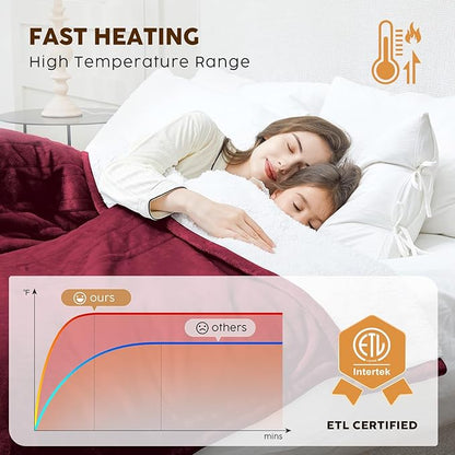 HYLEORY Heated Electric Blanket Twin 62"x84" Soft Fleece & Flannel with 5 Heating Levels & 10 Hours Timer Auto Shutt Off, ETL Certified, Washable，Heated Blanket for Body-Red