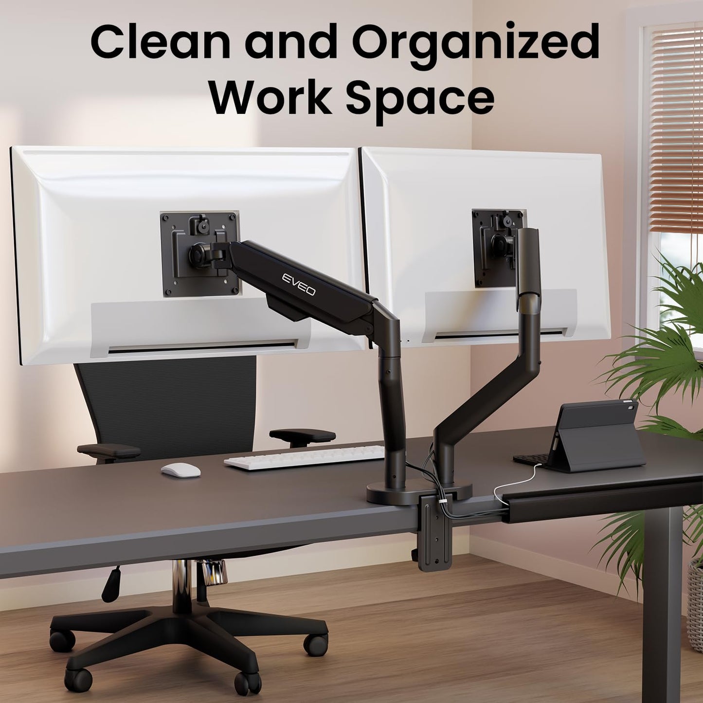 EVEO Cable Management Under Desk Kit (6 Units) - Under Desk Cable Management Cord Hider, Cable Hider Cord Management, Cable Organizer, Cable Raceway | Self-Adhesive 96'' J Channel 6X16 - Black