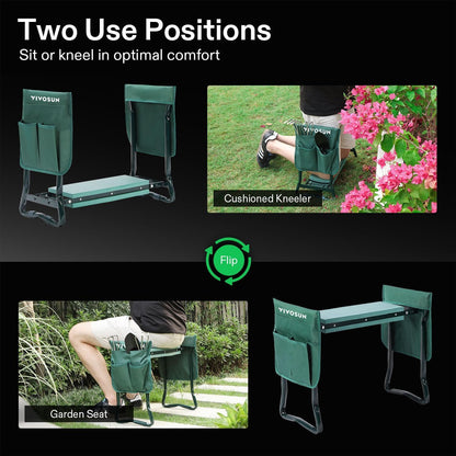 VIVOSUN Garden Kneeler and Seat, Foldable Gardening Stool, Garden Kneeling Bench with Handles, EVA Foam Pad & 2 Tool Bags, Portable Garden Tools for Women Men Seniors, 2-in-1 Outdoor Garden Supplies