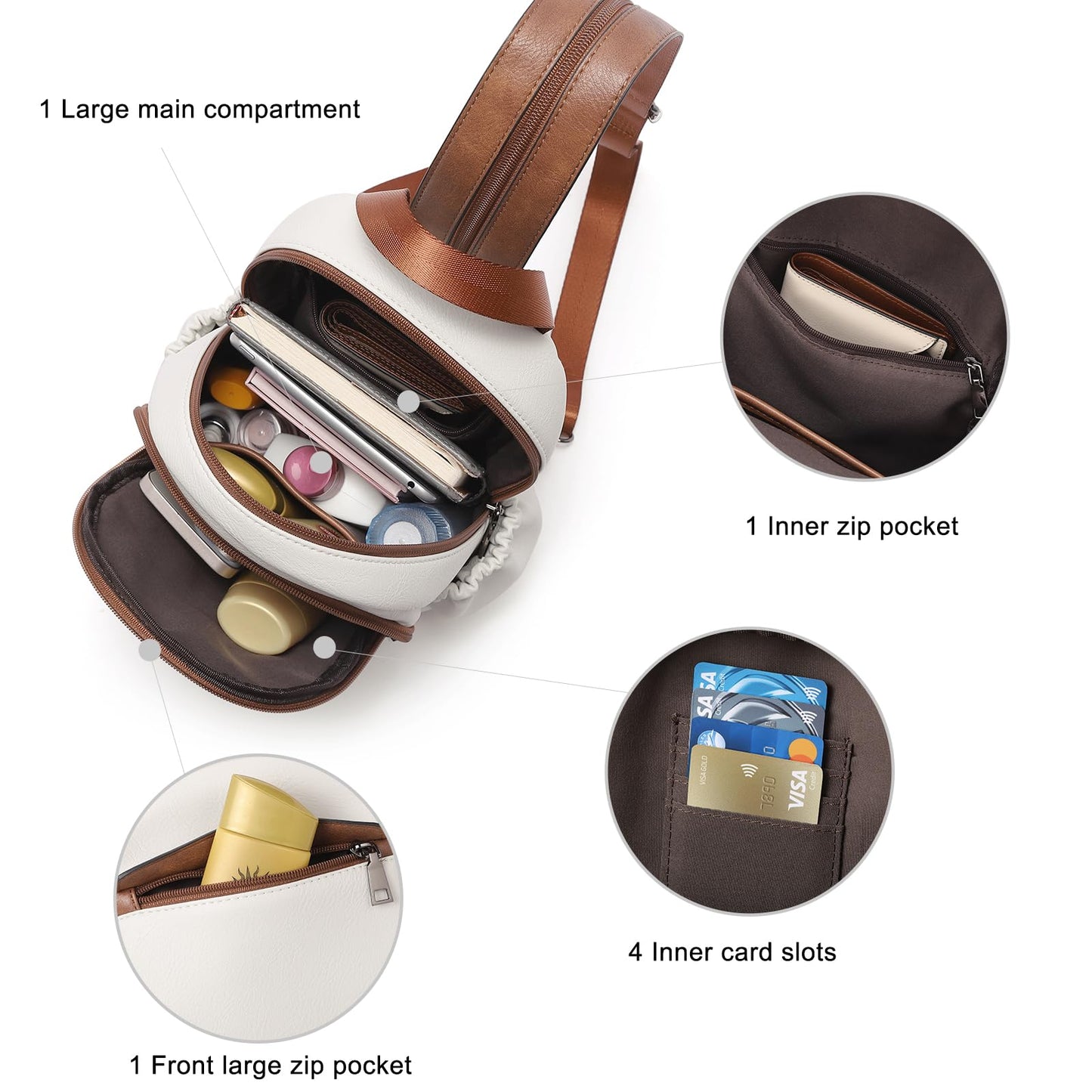 CLUCI Sling Bag for Women Leather Women's Backpack Small Convertible Backpack Purse Crossbody Bag for Travel