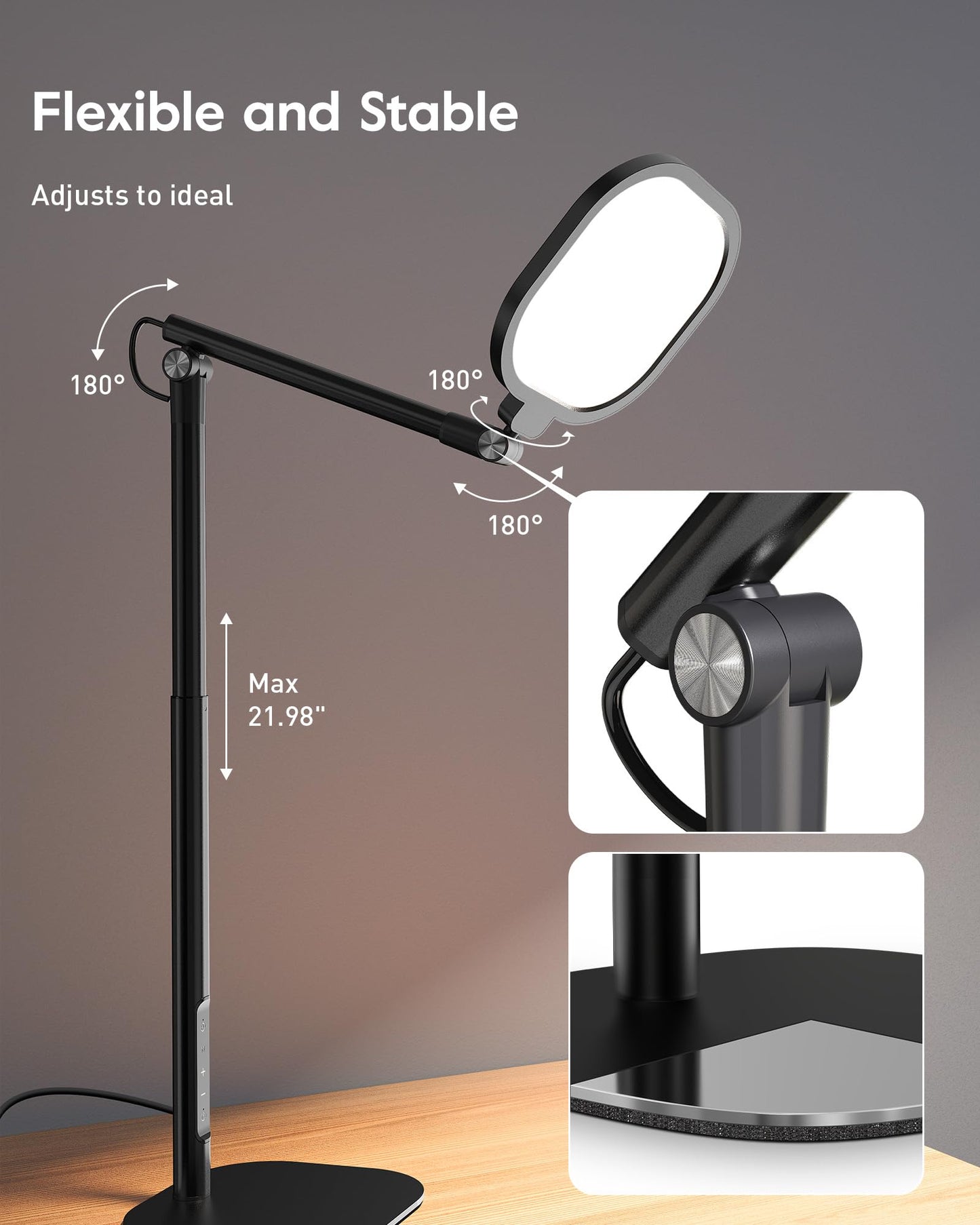 LitONES Led Desk Lamps for Home Office with Base, Tall Desk Lamp with 50 Light Modes & Memory and Timer Func Computer Light, Flexible Adjustable Table Lamps for Video Conference, Architect or Study