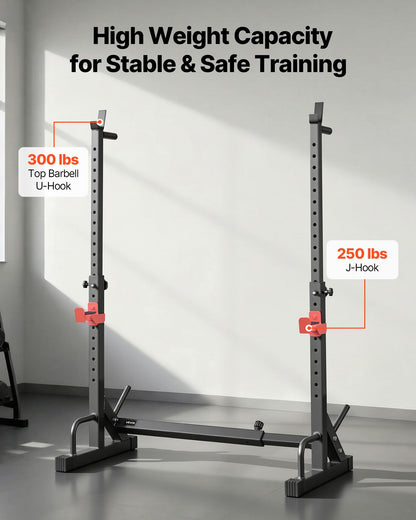 VEVOR Power Cage Squat Rack, Home Gym Power Rack with Adjustable Height & Width, 550LBS Strength Training Workout Equipment with Barbell Storage Racks & J-Hooks for Bench Press, Squat, Weight Lifting