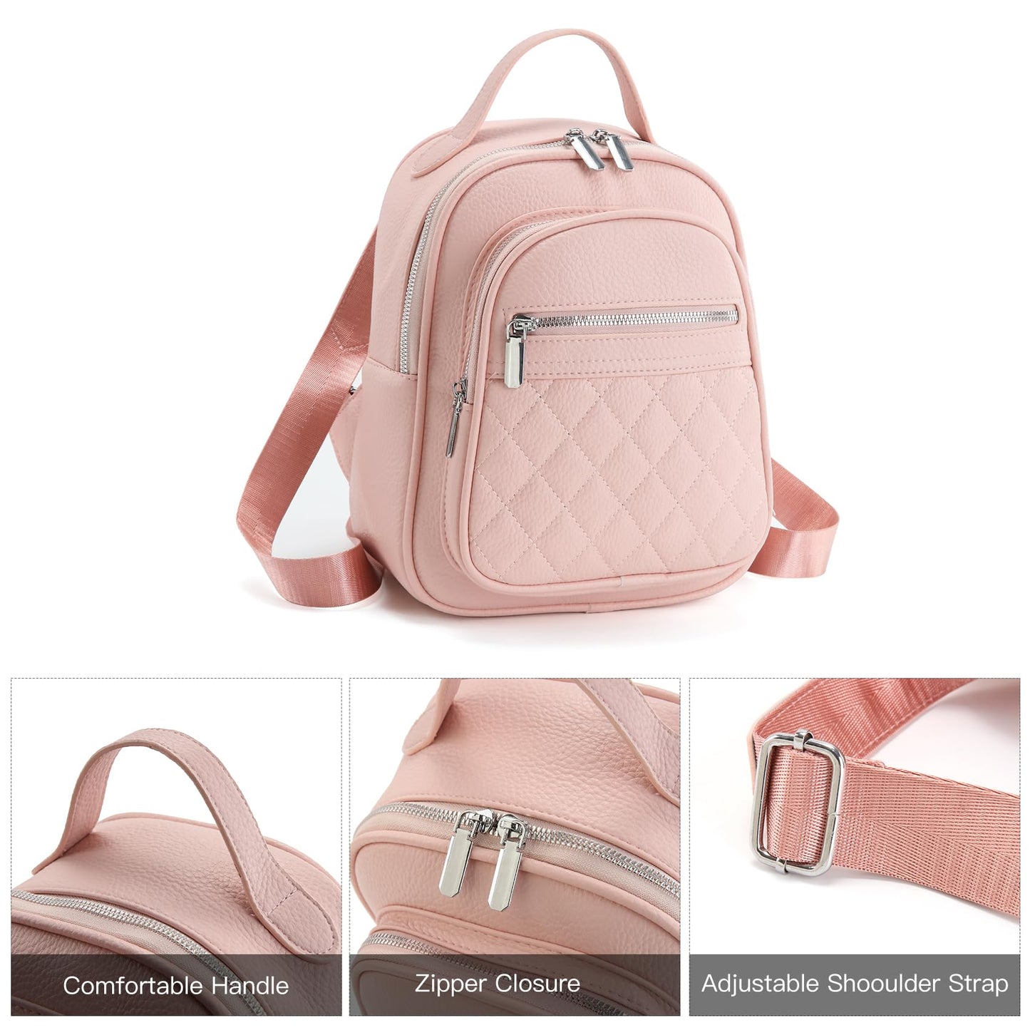 Rueesh PU Backpack for Women Small PU Leather Backpack Purse for Ladies Travel Shoulder Bag Pink