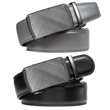 Founders & C Mens Belt 2 Pack,Leather Ratchet Click Belt Dress with Slide Buckle 1 3/8" in Gift Set Box- Size Adjustable (Black/Grey Golf Belt, 28"-42" Waist Adjustable)