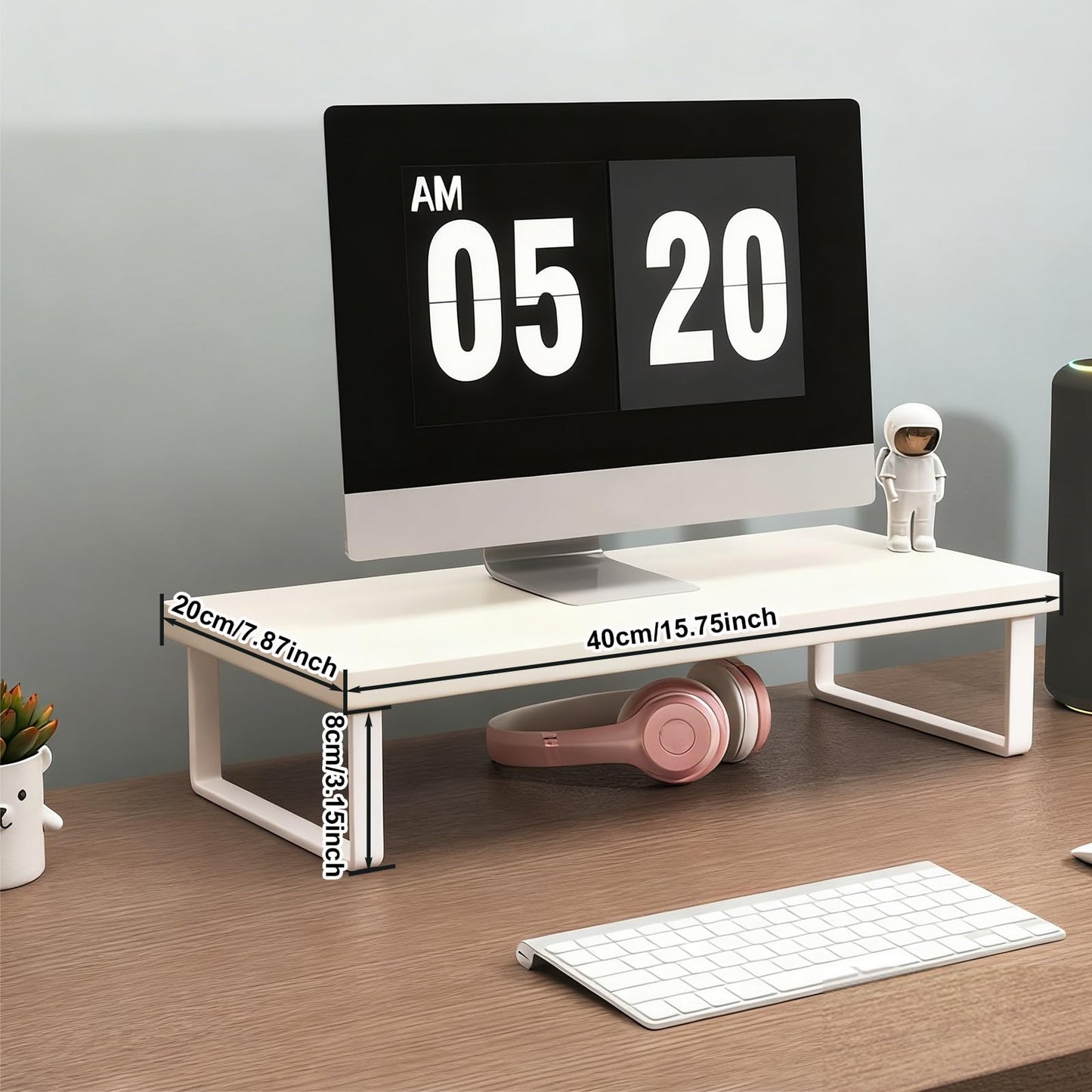 crayfomo Stable Wood Computer Monitor Stand for Desk Organizer, Anti-slip Computer Riser Monitor Shelf for PC Laptop Notebook Home & Office (White)