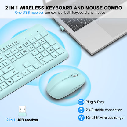 Wireless Keyboard and Mouse Combo, Full Size Silent Ergonomic Keyboard and Mouse, Long Battery Life, Optical Mouse, 2.4G Lag-Free Cordless Mice Keyboard for Computer, Mac, Laptop, PC, Windows