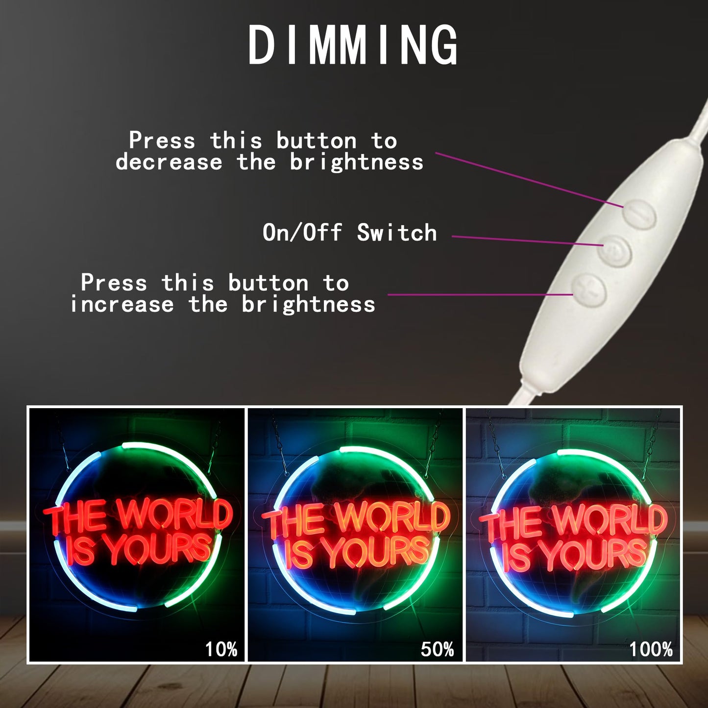 The World Is Yours Neon Sign, LED Wall Sign for Bedroom, Game Room & Bar Decor, Bright Acrylic Neon Sign for Parties, Modern Neon Signs for Wall Decor Men, USB Powered Motivational LED Sign