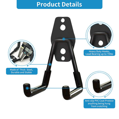 GeeWatom 2 Pack Garage Storage Utility Hooks，Garage Garden Tool Organizer，Steel Wall Mount Hooks, Garden Small U Hooks (Black)