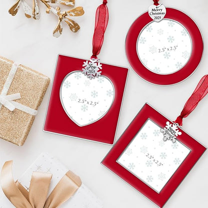 GUOER 3PCS Christmas Tree Ornaments Set Picture Frame Ornament Holiday Keepsake Gift Home Decor Christmas Decorations Xmas Gifts Pendant with 2.5” Photo Frame Insert (Red 2025)