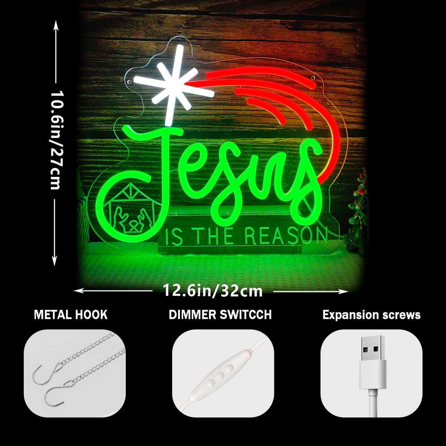 Christmas Neon Sign Jesus Is The Reason Neon Sign Dimmable Wall Decor Jesus neon sign Christmas Led Sign christmas Neon Light Up Sign for Bedroom Living Room Home Party Gifts