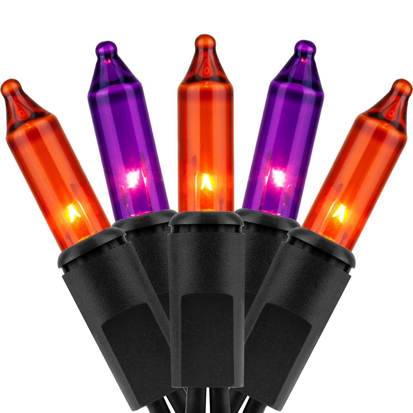 YULETIME 200 Orange Purple Halloween Lights, 2-Set 21 ft 100 ct Black Wire