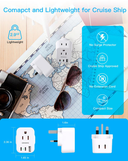 South Africa Travel Plug Adapter, HANYCONY Type M Power Adapter with 2 AC Outlets 3 USB Ports(2 USB C) for US to South Africa Botswana Namibia India Nepal Bhutan Sri Lanka