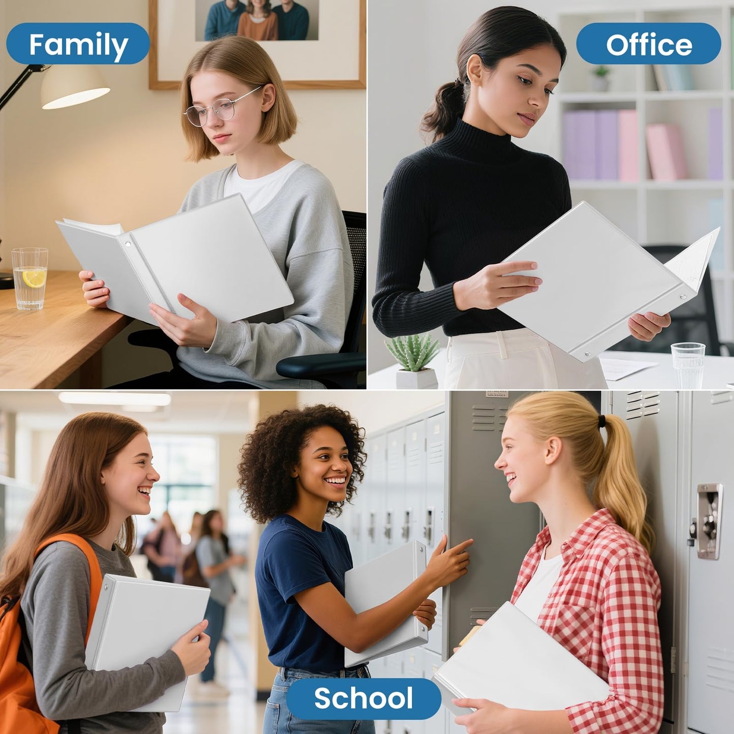 SUNEE 3 Ring Binders 1.5 Inch 10 Pack, Clear View Binders Three Ring PVC-Free (Fit 8.5x11 Inches) for School or Office Supplies, White