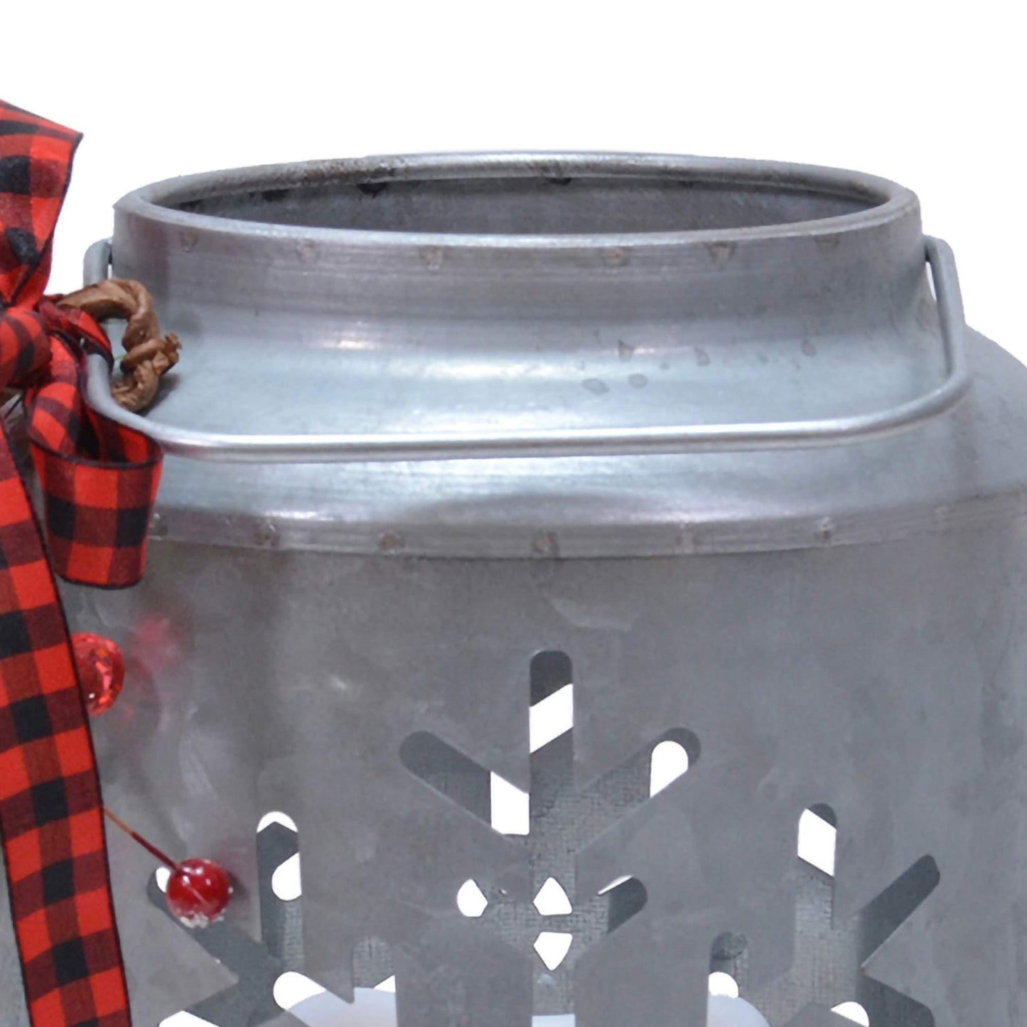Snowflake Silver Tone 7 x 5 Galvanized Iron Holiday LED Pillar Candle Lantern