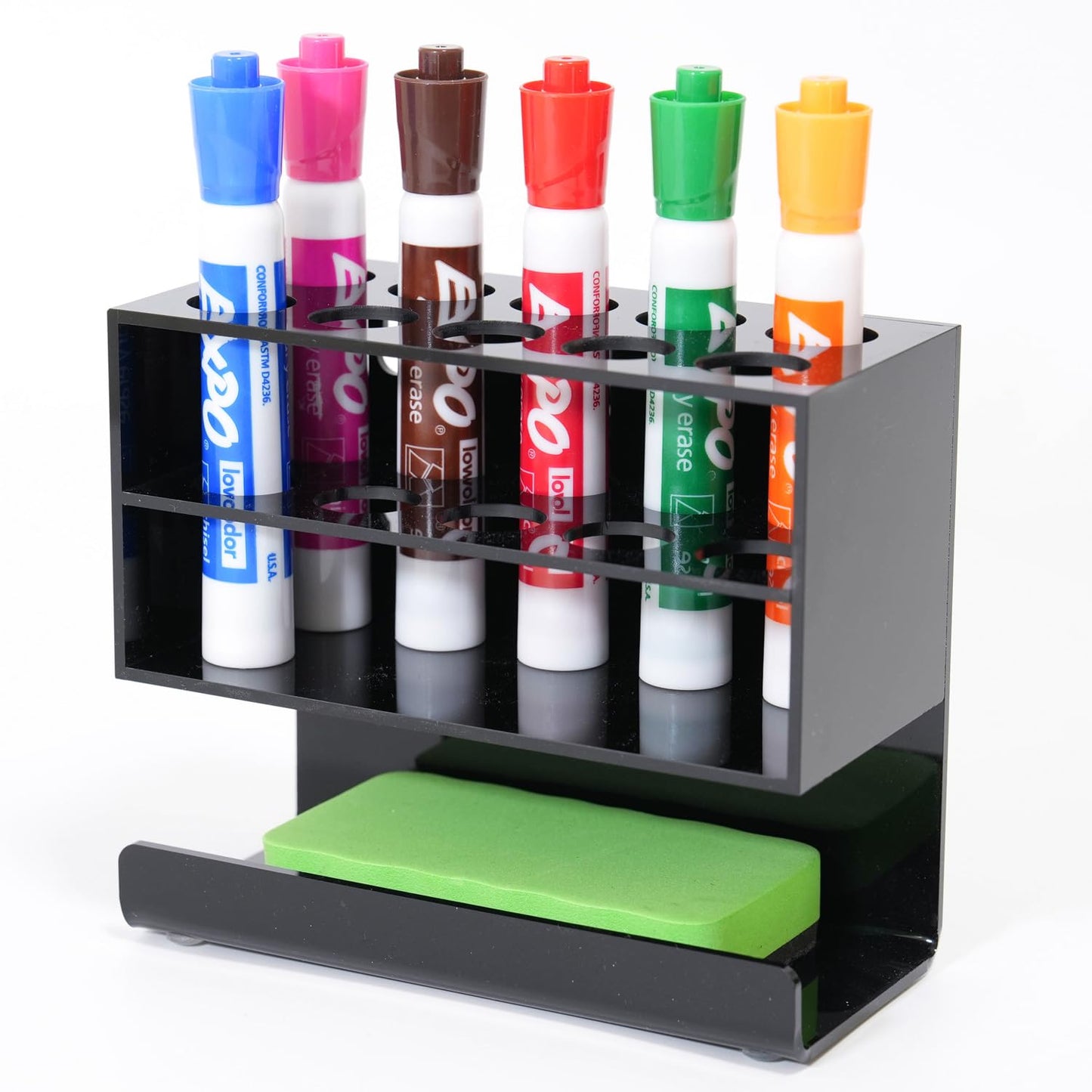 Magnetic Marker Holder 10 Slots with Dry Eraser Holder, Strong Magnetic Design for Whiteboard and Fridge (Black)