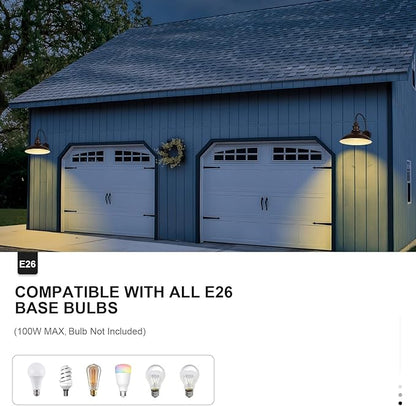 Dusk to Dawn Sensor Outdoor Barn Light Fixtures, 16 Inch Dome Farmhouse Outdoor Wall Sconces, Rustic Gooseneck Exterior Wall Mount Lights, Industrial Bronze White Wall Lanterns for Porch, 2 Pack