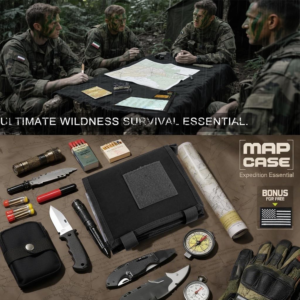 GORELAX Tactical Map Case - Military-Grade Army Gear for Land Navigation Kit, Waterproof TPU with Rapid-Access Window & MOLLE, US Flag Patch Included