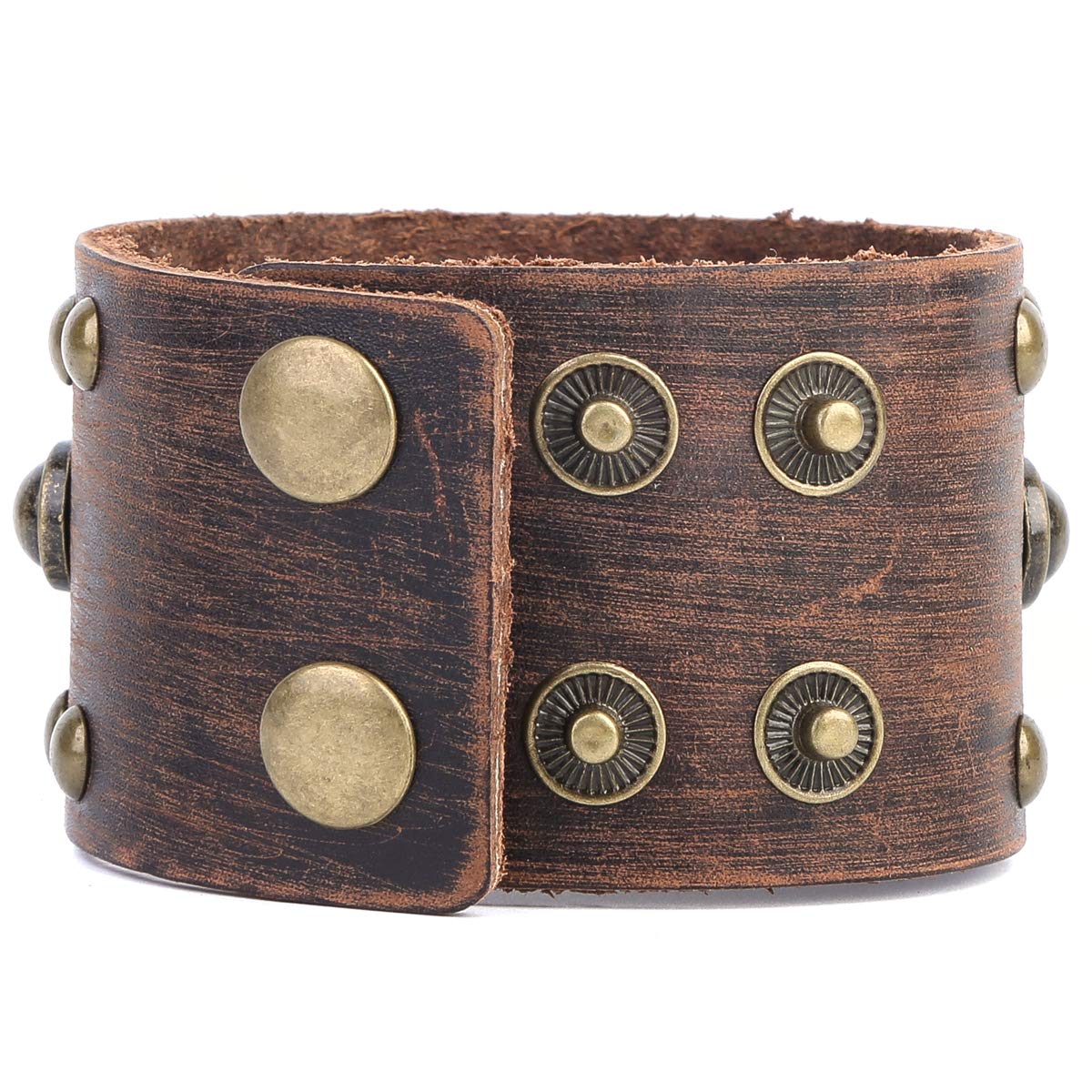 STWTR Men's leather wide waistband Wrist Cuff Bracelet Fashion Bracelet simple coffee adjustable