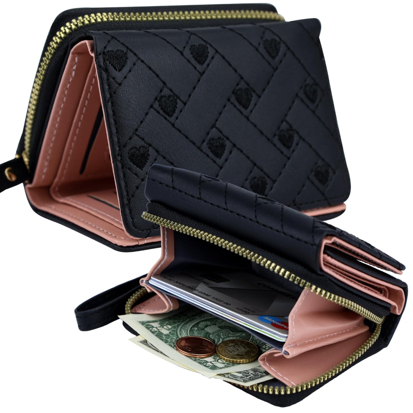 Plinvo Stylish & Compact Women's Leather Coin Purse, Minimalist Kawaii Design with ID Window for Travel (Black)