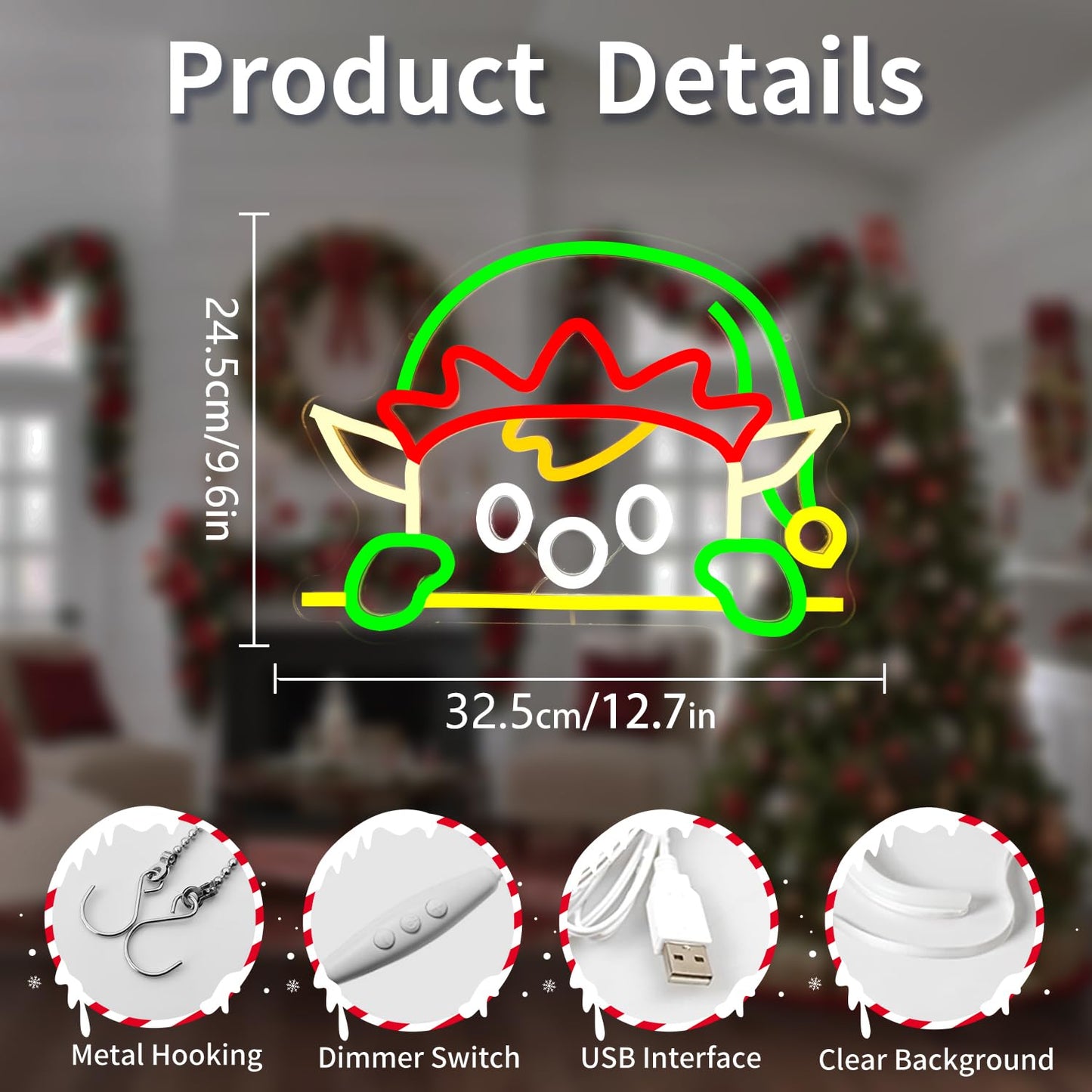 Vveikea Christmas Neon Sign Christmas Elfs Led Sign Dimmable Neon Lights Led Window Decorations Light Up Xmas Sign Lighted Holiday Little Elf Wall Decor