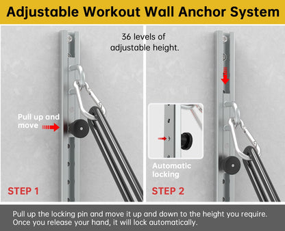 Adjustable Wall-Mounted Anchor Fitness System with Automatic Locking Function, Resistance Band Exercise Equipment for Home Gym Workout