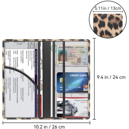 Miunice Car Registration and Insurance Holder, Premium Pu Leather Vehicle Glove Box Organizer - for Driver License, Cards & Essential Documents (L-Leopard)