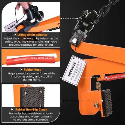 HEYVOZE 716 lbs Granite Slab Lifting Clamp, 4.7–14.2 in Adjustable Opening, Heavy-Duty Stone Lifting Clamp for Vertical Handling of Marble, Concrete Blocks, Slate Slabs, and Curb Stones