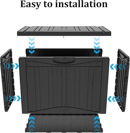 TARKARI 50 Gallon Lockable Resin Deck Box, Waterproof & UV-Resistant Outdoor Storage Box for Outdoor Cushion Storage, Garden Tools & Pool Accessories Storage, Black