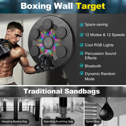 Upgrade Music Boxing Machine For Adults Kids, Interactive Music Punching Machine with Gloves 12 Modes 12 Speeds, Wall Mounted Electronic Boxing Punching Pad with Wireless Connection LED Display