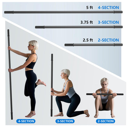 Wasoyun Yoga Stick 5ft, Adjustable Stretching Stick with 4 Steel Rods, Non-Slip Handle and Exercise Guide for Stretching and Exercise Physical Therapy, Pilates, Multi-Functional Fitness Stick.