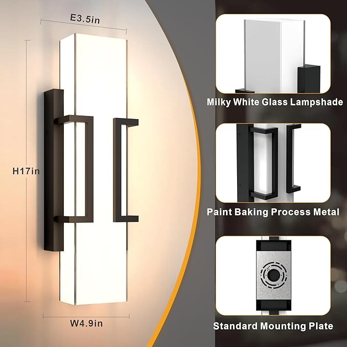 Hyunbae LED Wall Sconce Lights, 16" Modern Outdoor Light Fixture Wall Mount, Waterproof Porch Lamp for Outside, 3000K LED Exterior Lighting with Clear Glass for House Patio Front Porch Garage Entryway
