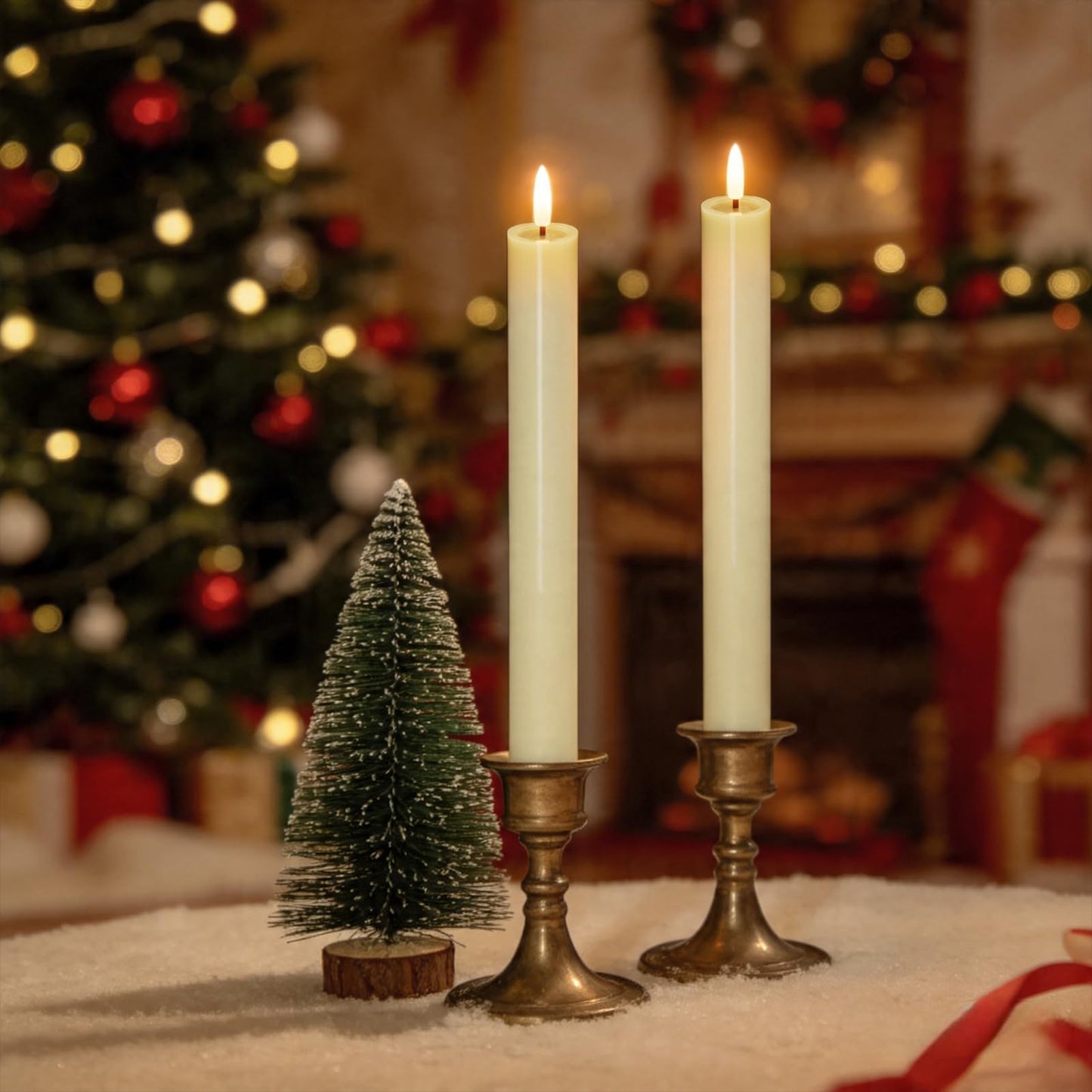 DRomance Large Flameless Taper Candles Battery Operated with Remote and Timer, Real Wax 3D Wick Flickering Ivory LED Taper Candlesticks Wedding Dinner Christmas Holiday Decor(2pcs, 1.14" D x 9.92" H)