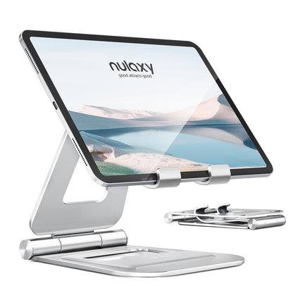 Nulaxy Aluminum Dual Foldable iPad Stand, Fully Adjustable Desktop Tablet Holder, Tablet Accessories for Office Kindle Compatible with Mobile Devices iPad Pro/Air/Mini, iPhone Pro/Max/Plus, Gray