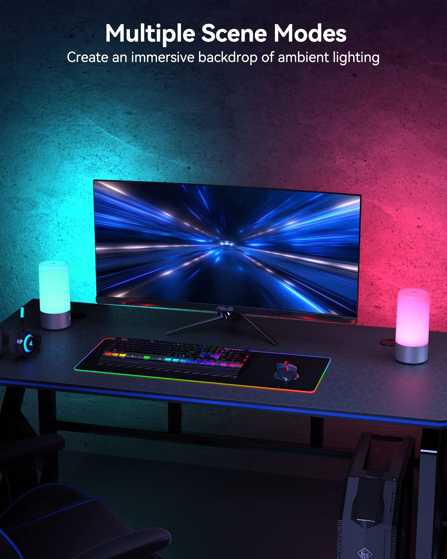 ROOTRO Table Lamp, [Advanced] Bedside Touch Control Lamp for Bedroom 3 Level Dimmable Warm White Lights with 256 RGB Color Mode Modern Deisgn Smart Nightstand Desktop LED Lamps Portable for Read