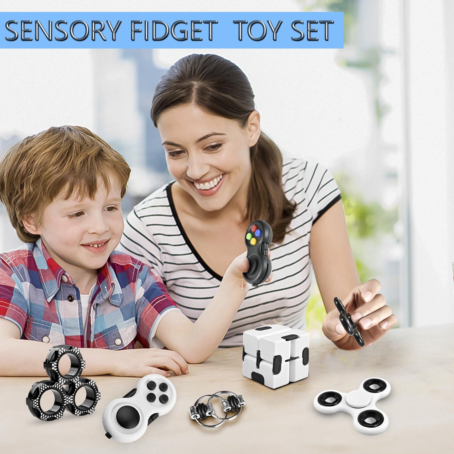 5PC Fidget Toys Adults Set Fidgets for Classroom Must Have Autism Sensory Pack Figette Cube ADHD Special Treasure Prize Tool Stress Relief Desk Cool Gadget for Kid Easter Basket Stuffers for Teen Boys