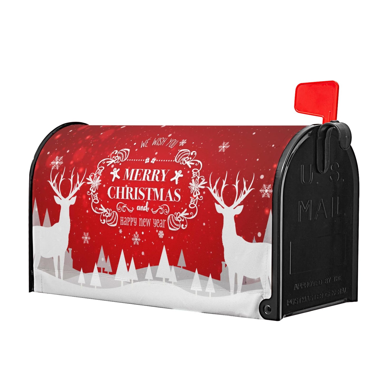 Anyako Merry Christmas Red Deer Snowflakes Mailbox Cover Winter Red Mailbox Covers Magnetic Standard Size 21" X 18" Holiday Xmas Mailbox Wrap Post Letter Box Cover Decor for Home Outdoor Yard Garden