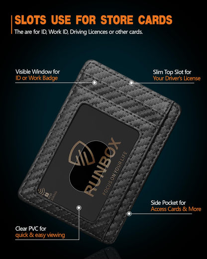 RUNBOX Slim Minimalist Front Pocket RFID Blocking Leather Wallets for Men and Women Gift Box