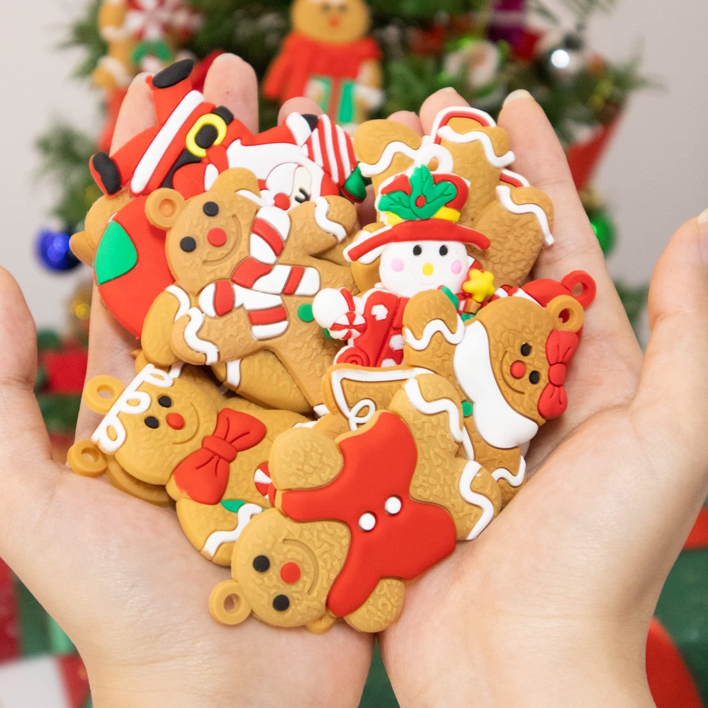 34 Pack Large Christmas Gingerbread Ornaments Set Gingerbread Man Ornaments Ginger Man with Strings Figurine Hanging Ornaments for Christmas Tree Decorations