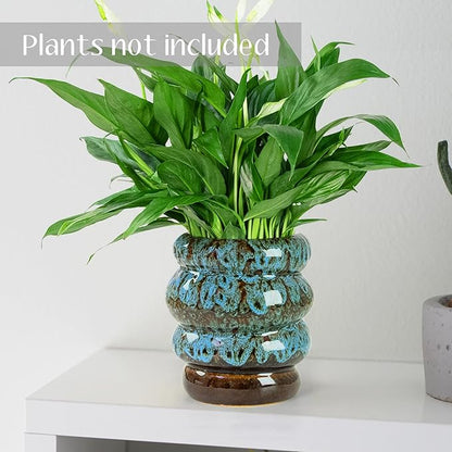 Ceramic 5 inch Plant Pot - Planter for Indoor Plants with Drainage Hole, Flower Pots for Orchid, Succulent,Outdoor Plants, Modern Glaze Planters for Home Office Decor Gift