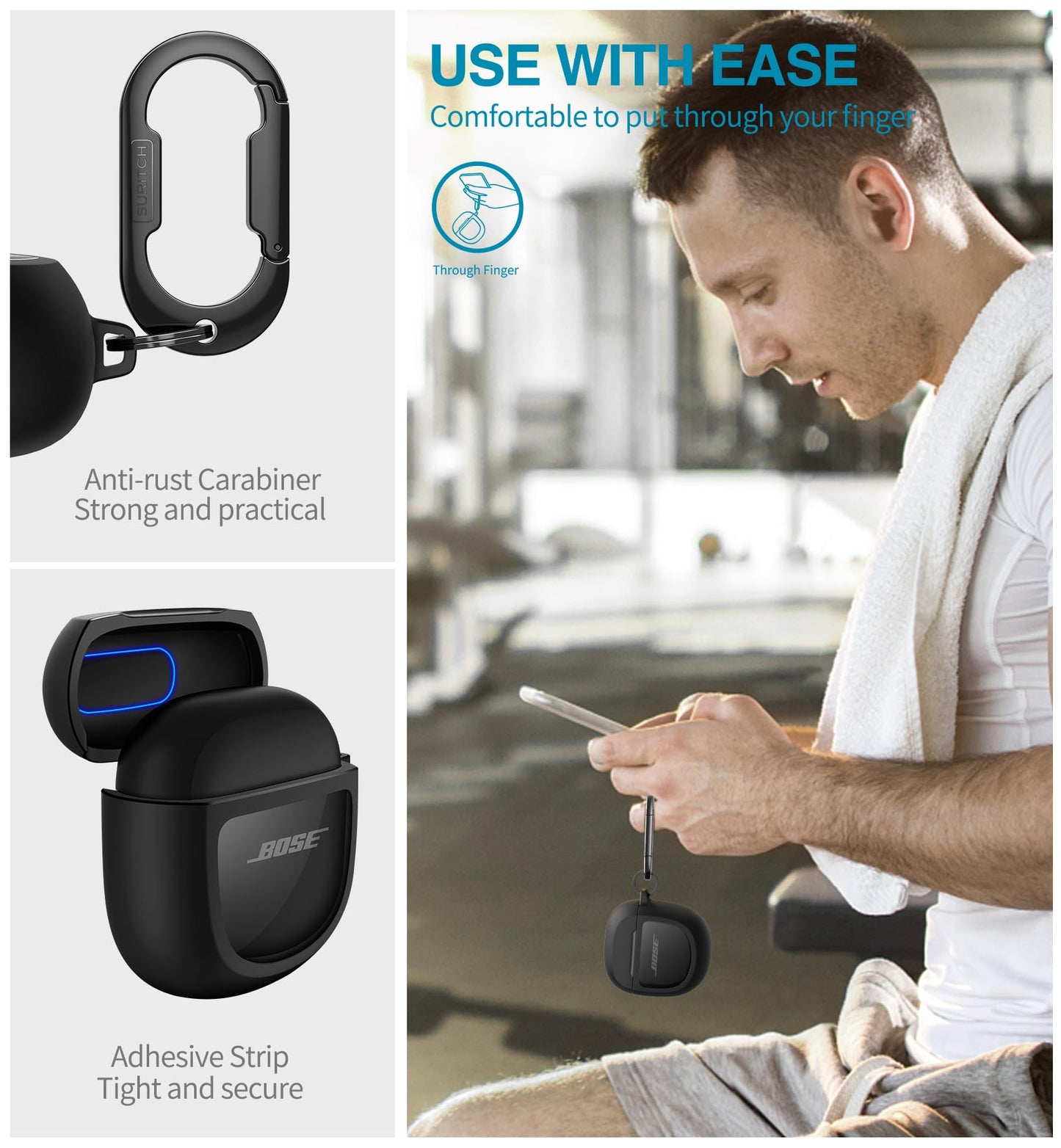 SURITCH Protective Cases for Bose QuietComfort Earbuds II 2022 / QuietComfort Ultra/Ultra Earbuds 2nd Gen, Shockproof Case Cover for Bose QC ii 2 & Ultra Case Accessories with Carabiner, Black