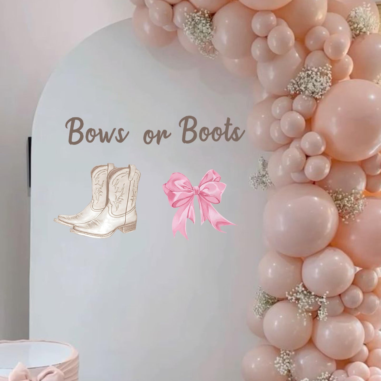 Capiont Boots Or Bows Decal - Gender Reveal Party Boy Or Girl Decoration, Bunting Party Supplies Backdrops, Baby Gender Reveal Party Balloon Arch Decal
