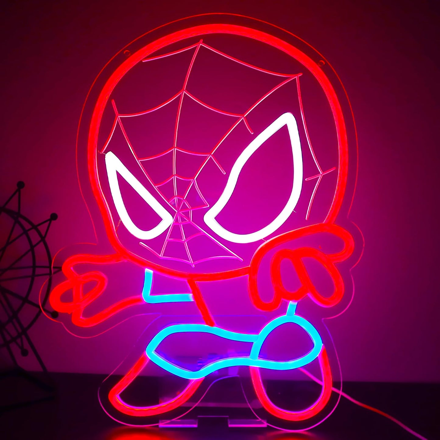 TOPQUALI LED Spider Neon Sign for Wall Decor, Dimmable Anime Light Up Display, Kids Bedroom Game Room Decoration, 12.2x15.7 Inch