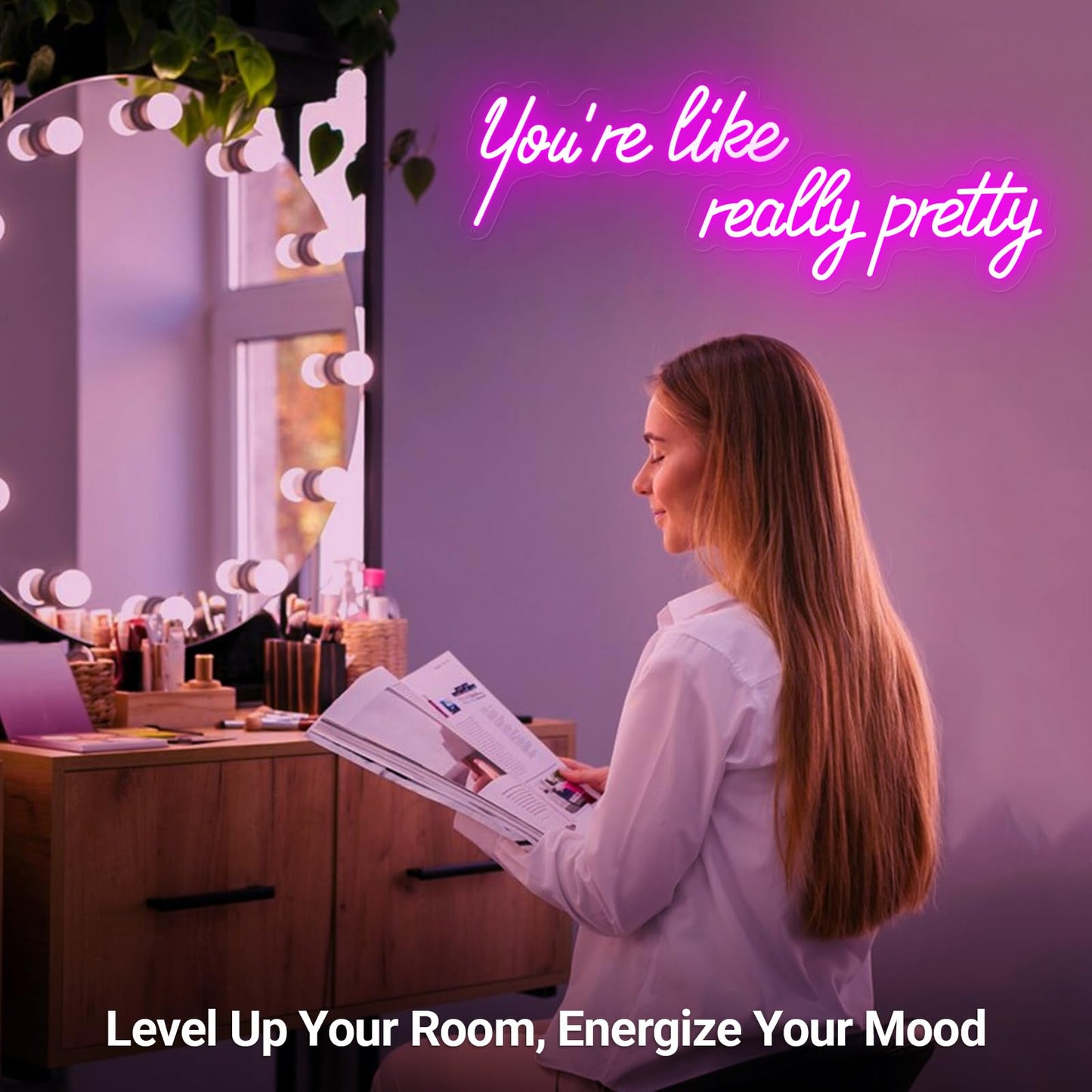 You're Like Really Pretty Neon Sign, Pink Handmade You're Like Really Pretty Led Neon Light Timer Dimmer for Wedding, Girls Room Bachelorette Party Home Dorm Bedroom Birthday Christmas Gift - 15.6''